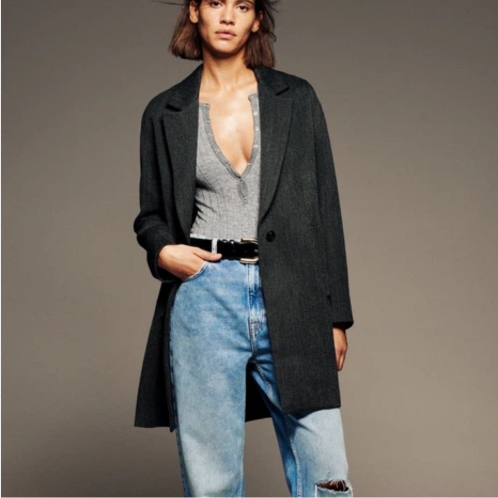 Zara Dark Gray Coat - Picture 1 of 8